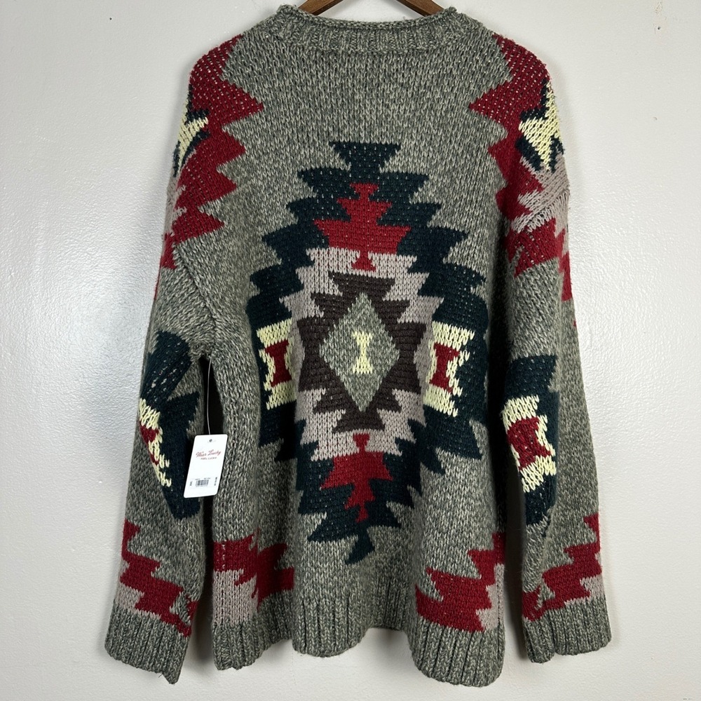 Lucky Brand Men's‎ XXL Sweater Grey Red Southwestern Geometric Knit 149504 - Picture 2 of 12